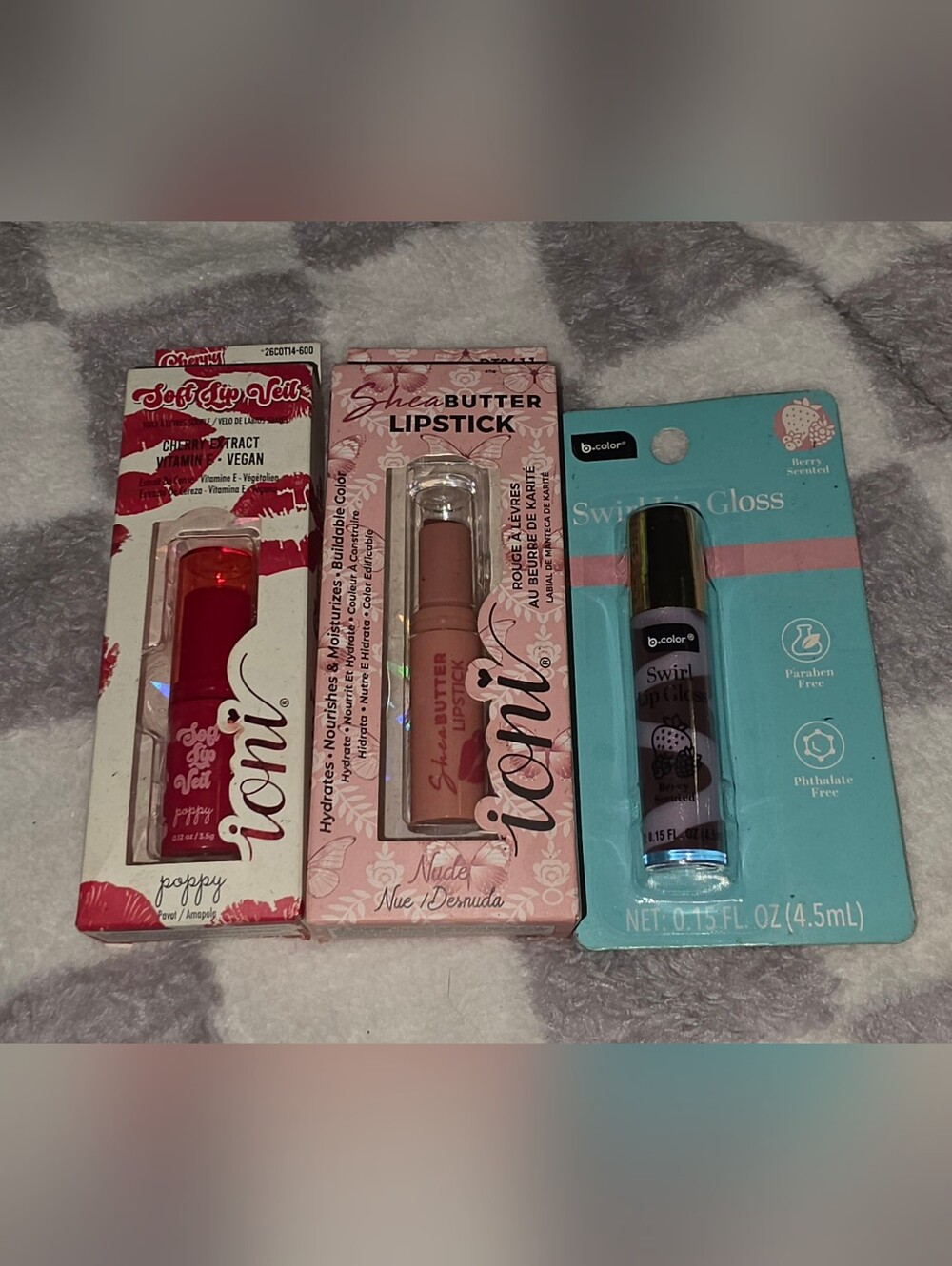 Ioni Shea Butter Lipstick, Soft Lip Veil & Swirl Lip Gloss BNIB